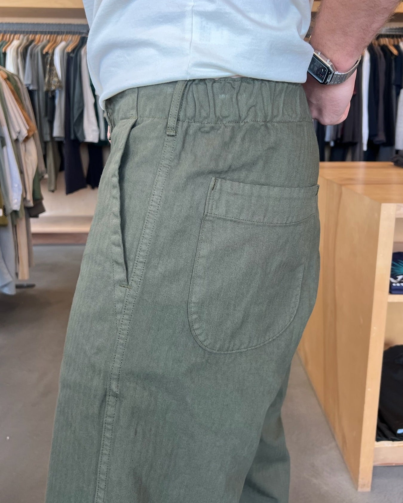 Wide Fit French Work Pant Herringbone | Olive