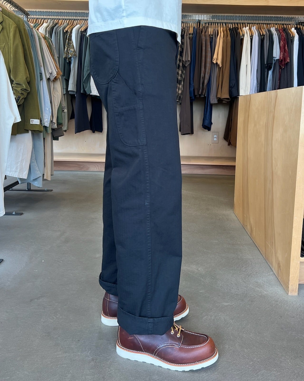 Wide Fit French Work Pants Herringbone | Black
