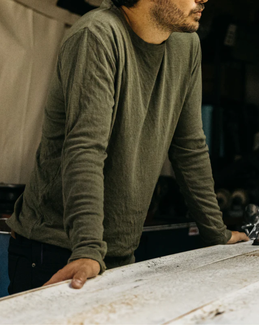 Knitted Drill Crewneck | Military Green