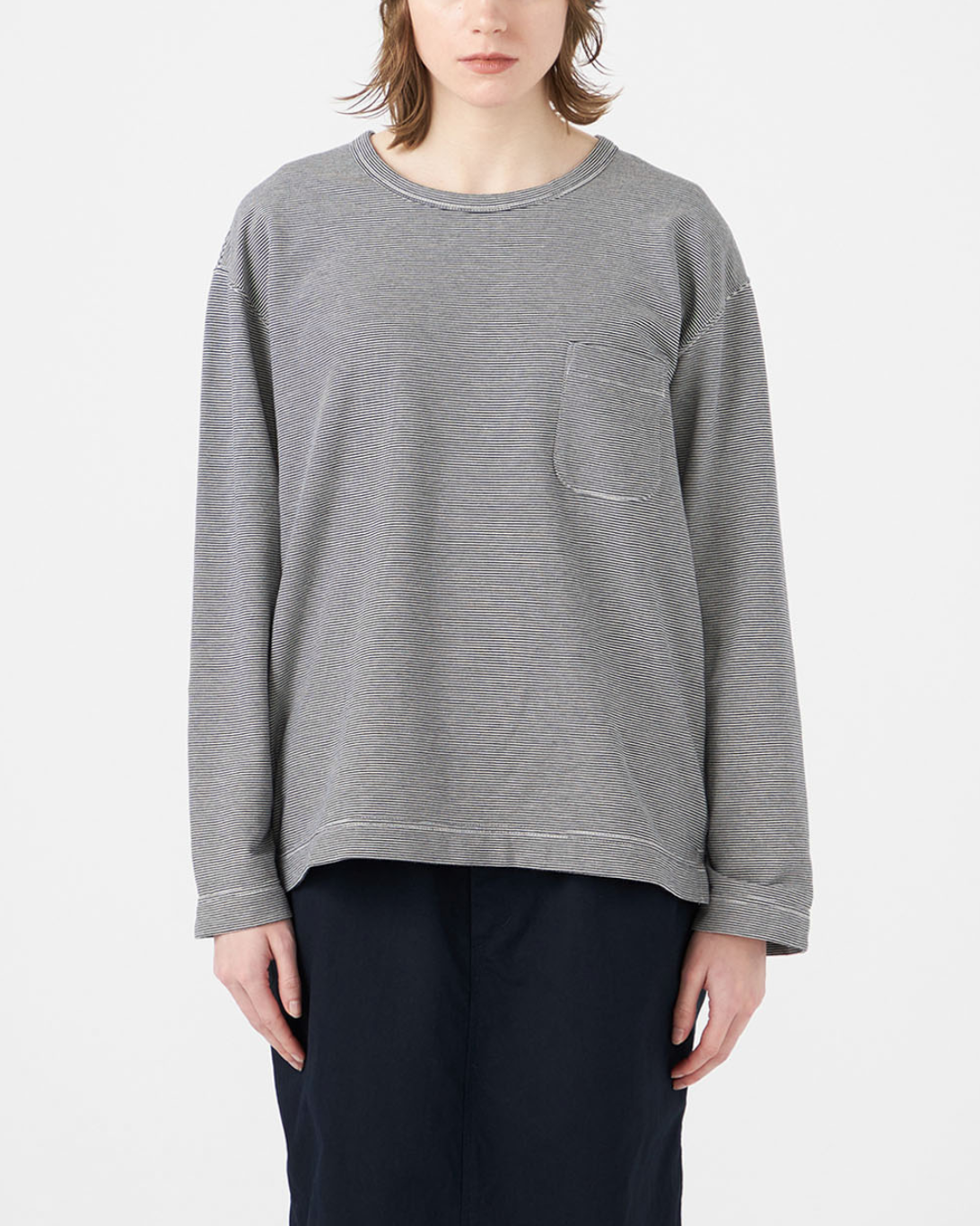 Stripe Pocket L/S Tee | Navy/White