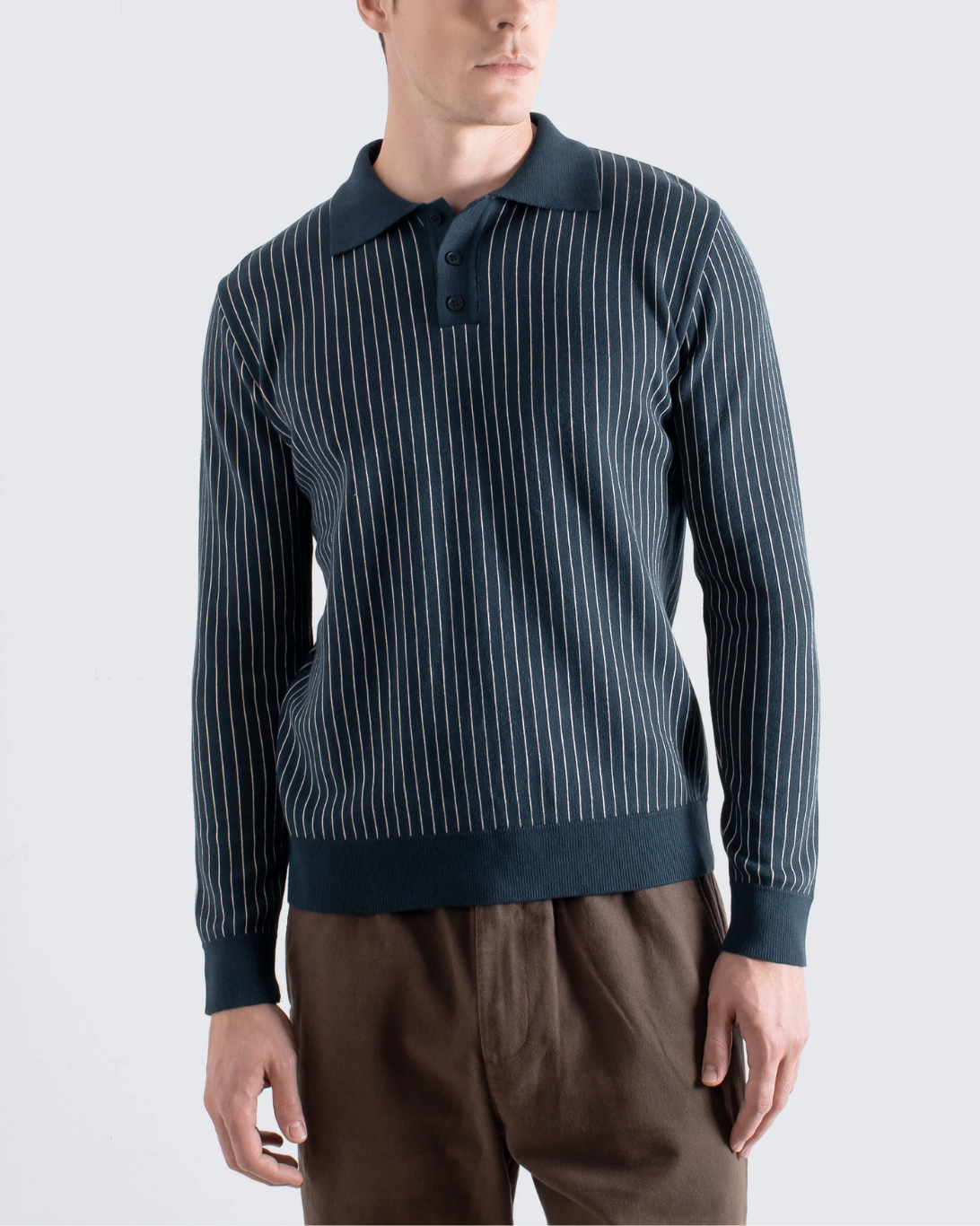 Benny Knitted Polo | Navy/White Pinstripe