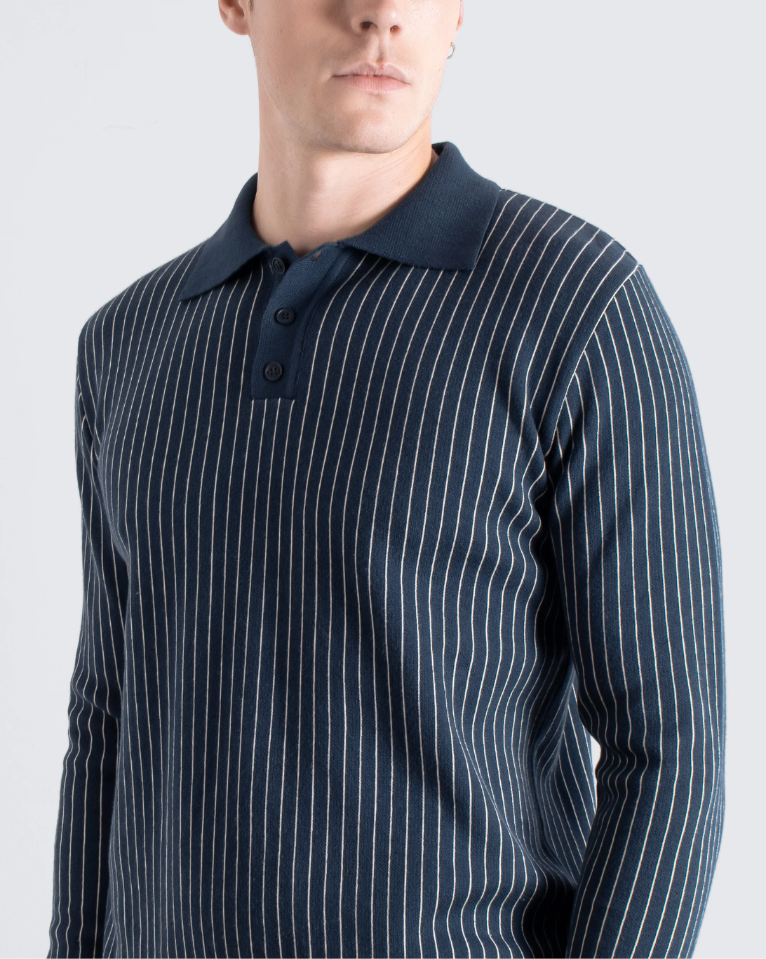 Benny Knitted Polo | Navy/White Pinstripe