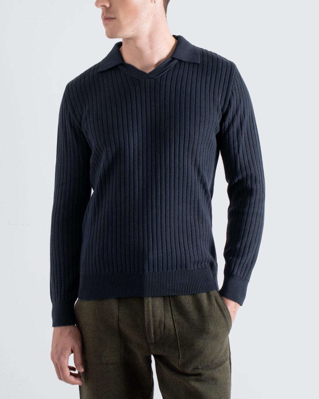Clifford Knit Ribbed Polo | Navy