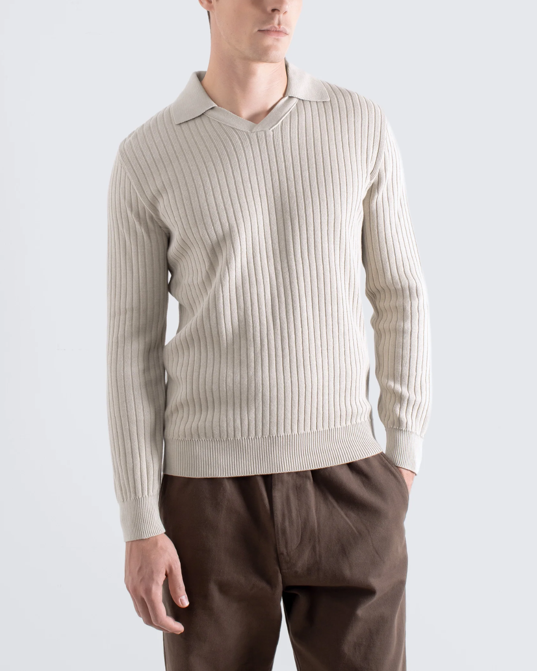 Clifford Knit Ribbed Polo | Stone