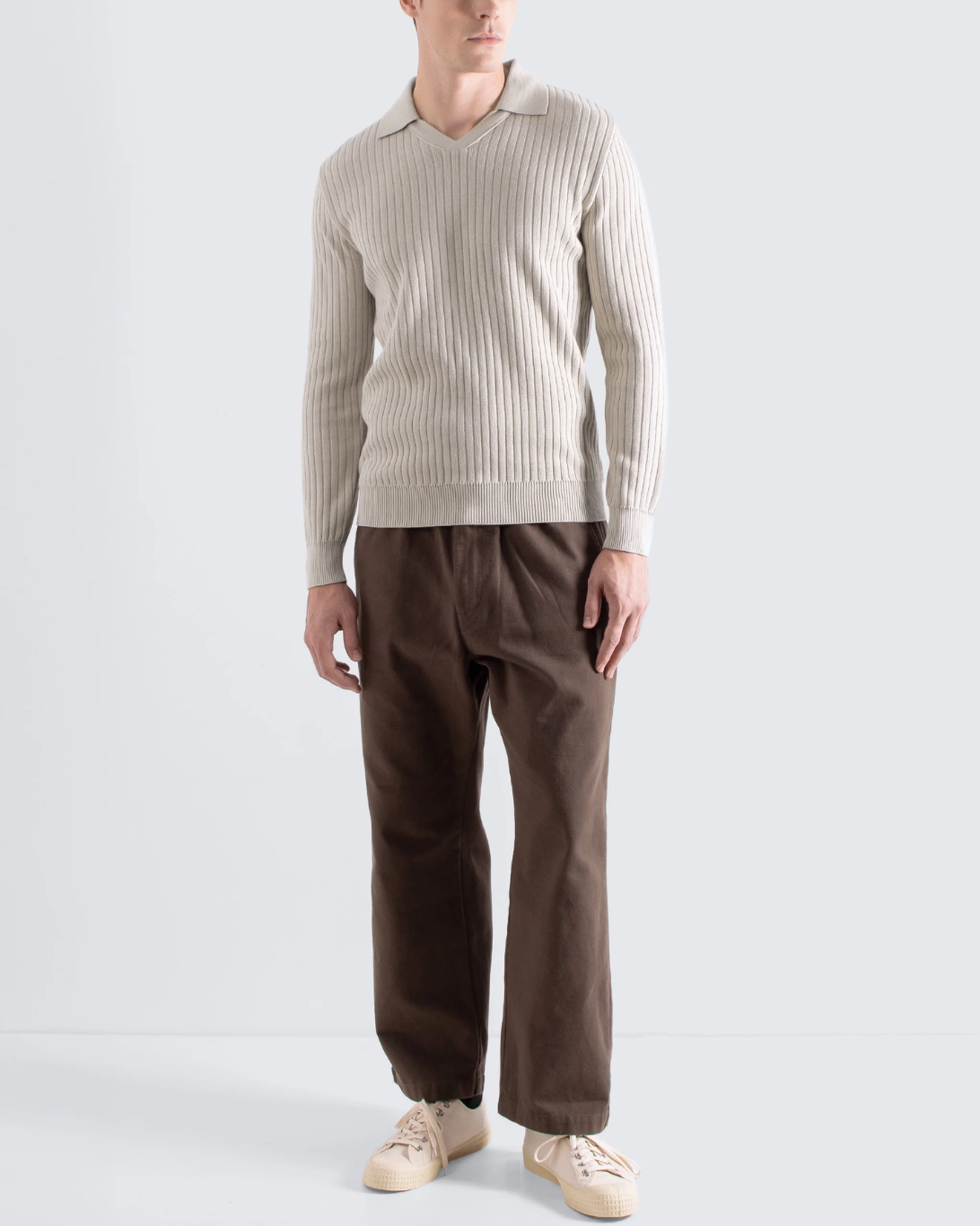 Clifford Knit Ribbed Polo | Stone
