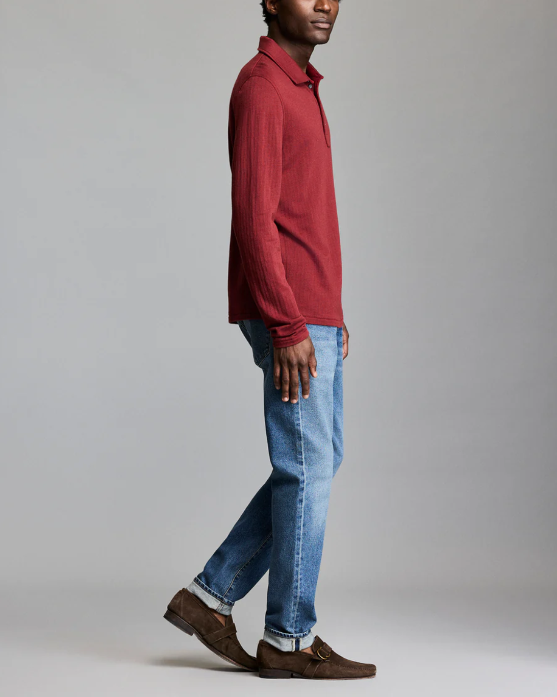 Long-Sleeve Herringbone Polo | Syrah