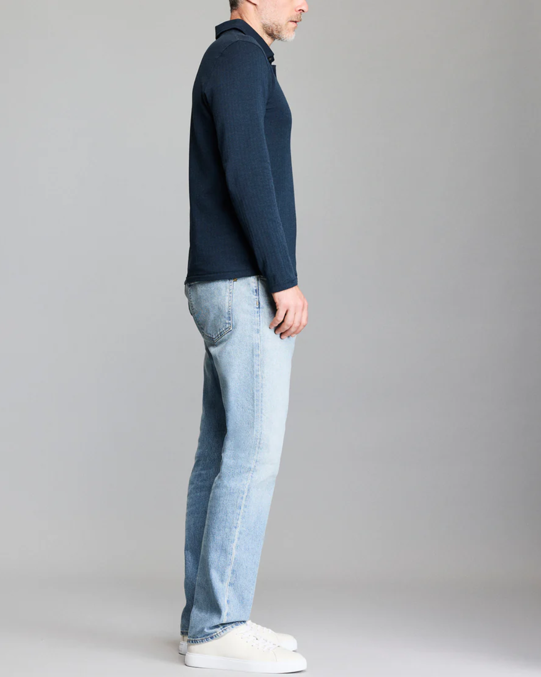 L/S Herringbone Polo | Carbon Blue