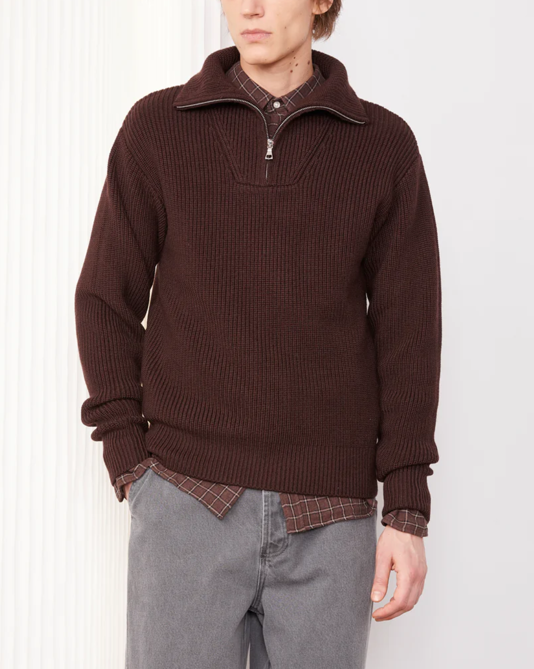 Tarek Half Zip Sweater | Iced Coffee