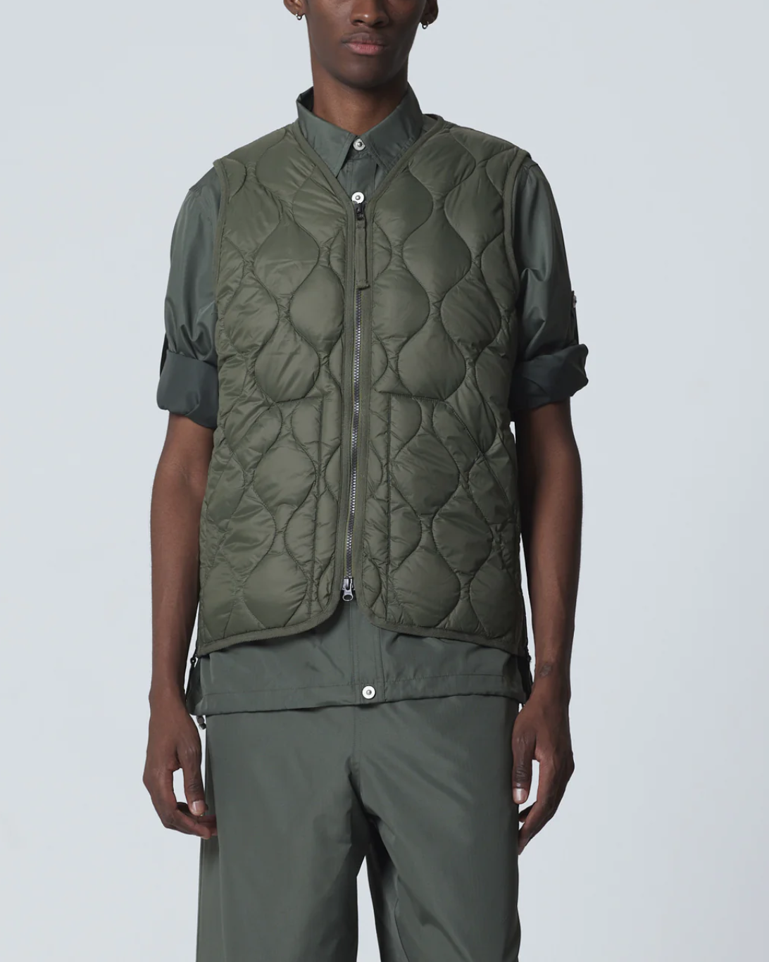 Military V-Neck Zip Down Vest | Dark Olive