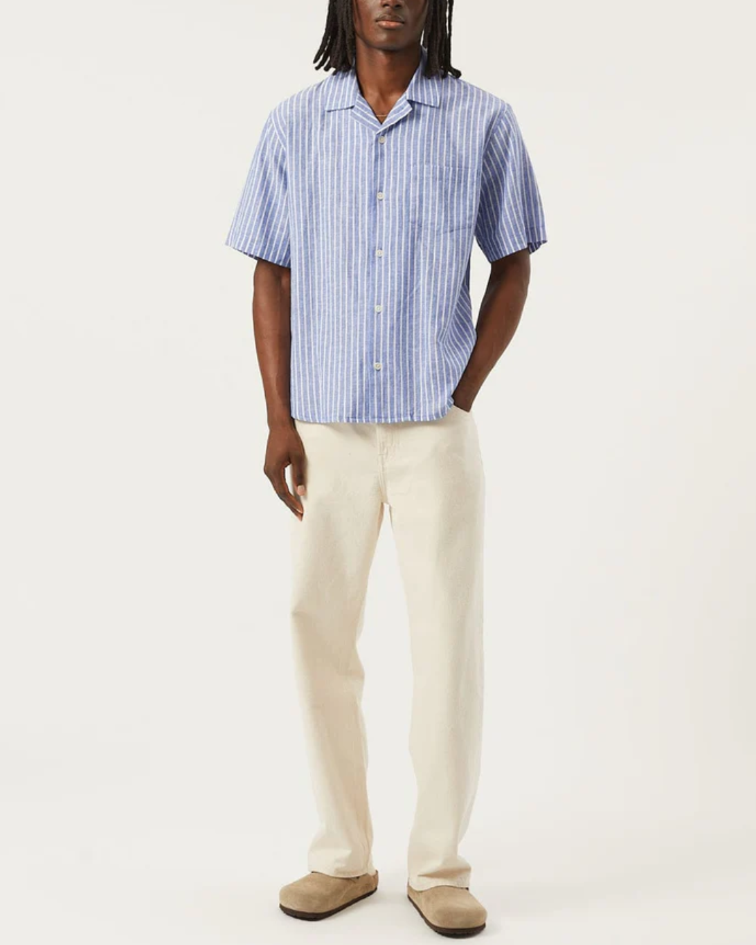 Linen Stripe SS | Blue