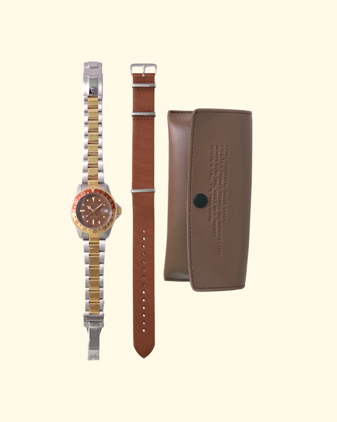 Brown GMT | Stainless Steel + Brown Nylon Bands