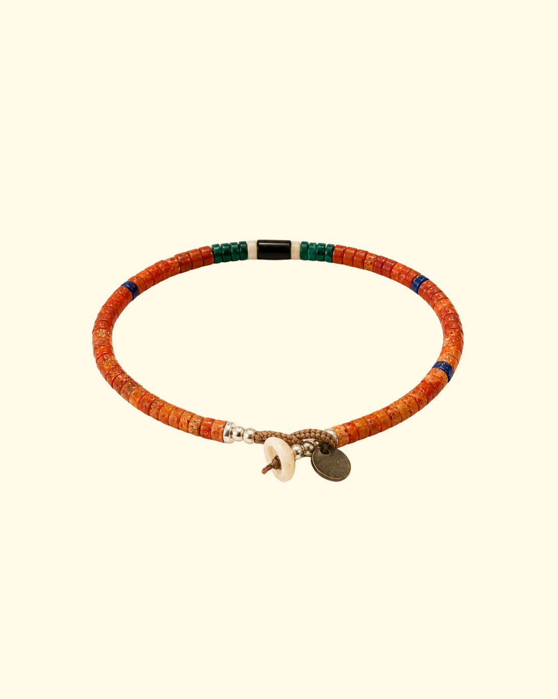 Heishi Beads Bracelet | Coral + Malachite
