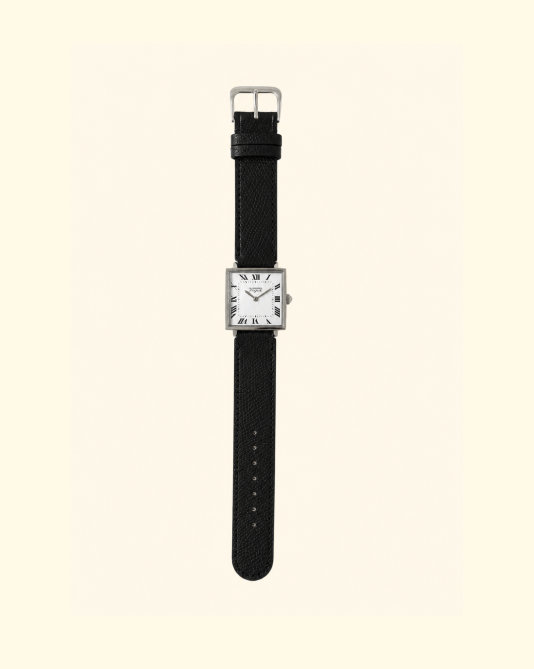 Carre Piece Silver | Black Leather Band