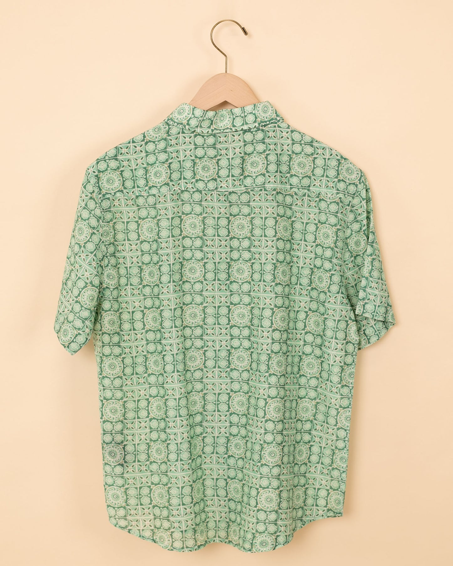 Short Sleeve Cotton Silk| Green Block Print