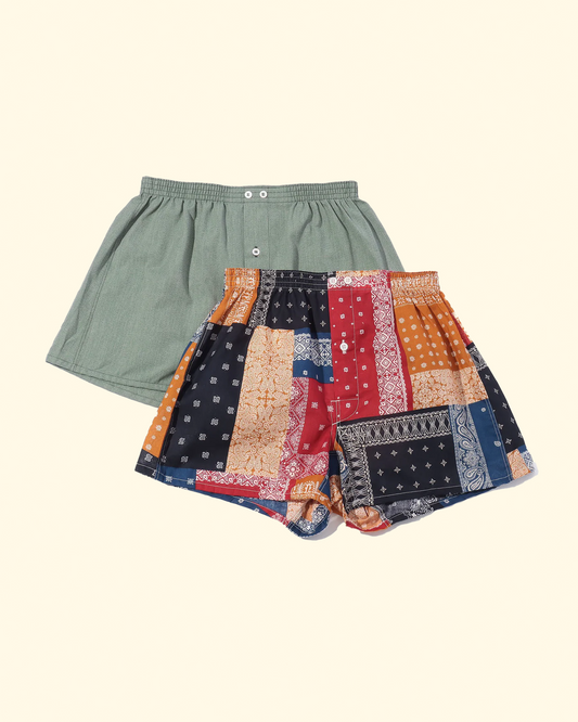 Bandana & Solid 2 Pack Boxers | Green