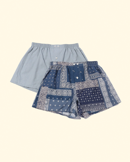 Bandana & Solid 2 Pack Boxers | Blue