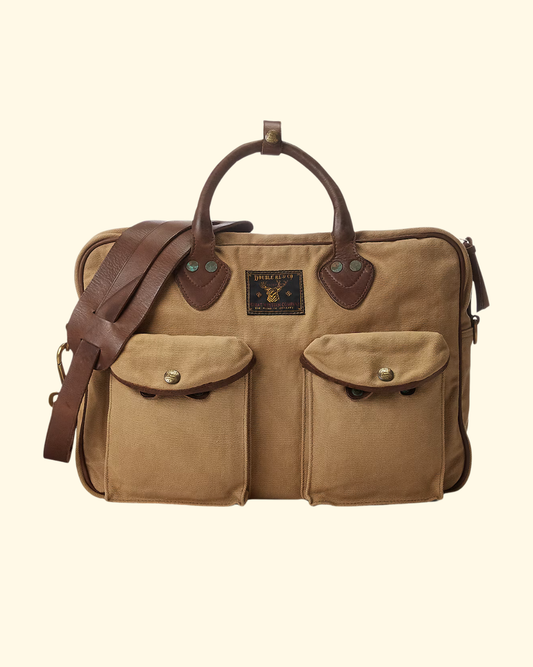 Leather-Trim Canvas Briefcase | Khaki