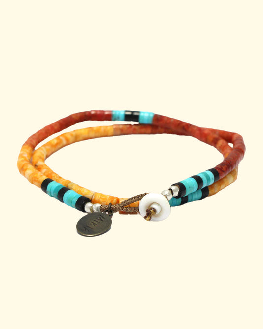 Heishi Beads Double Wrap | Spiny Oyster/Coral/Turq