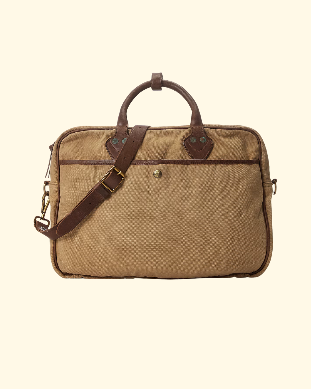 Leather-Trim Canvas Briefcase | Khaki