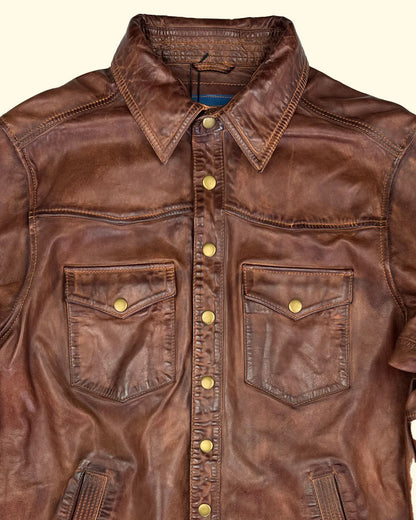 Marlboro Leather Shirt Jacket | Dark Whiskey