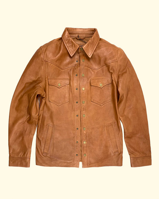 Marlboro Leather Shirt Jacket | Amber Brown