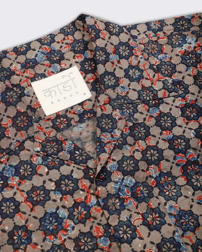 Rohit Block Print Shirt | Ajrakh Blue & Taupe