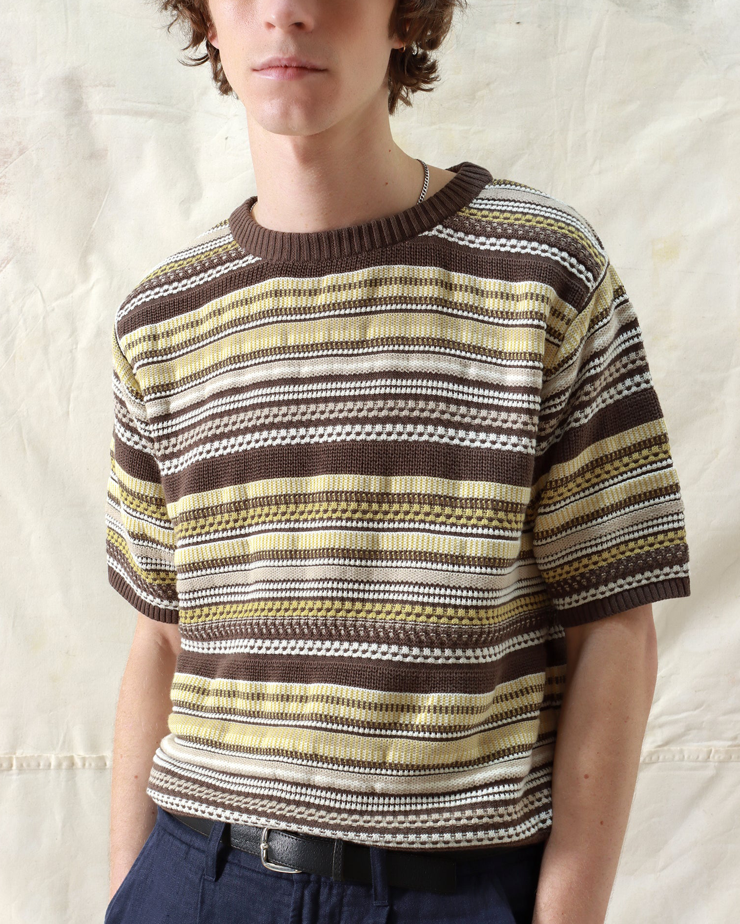 Newport Knitted Top | Brown Yellow Stripe