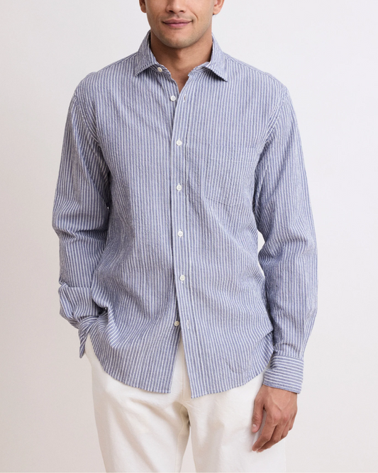 Paul Linen Shirt | Thick Navy & White Stripe