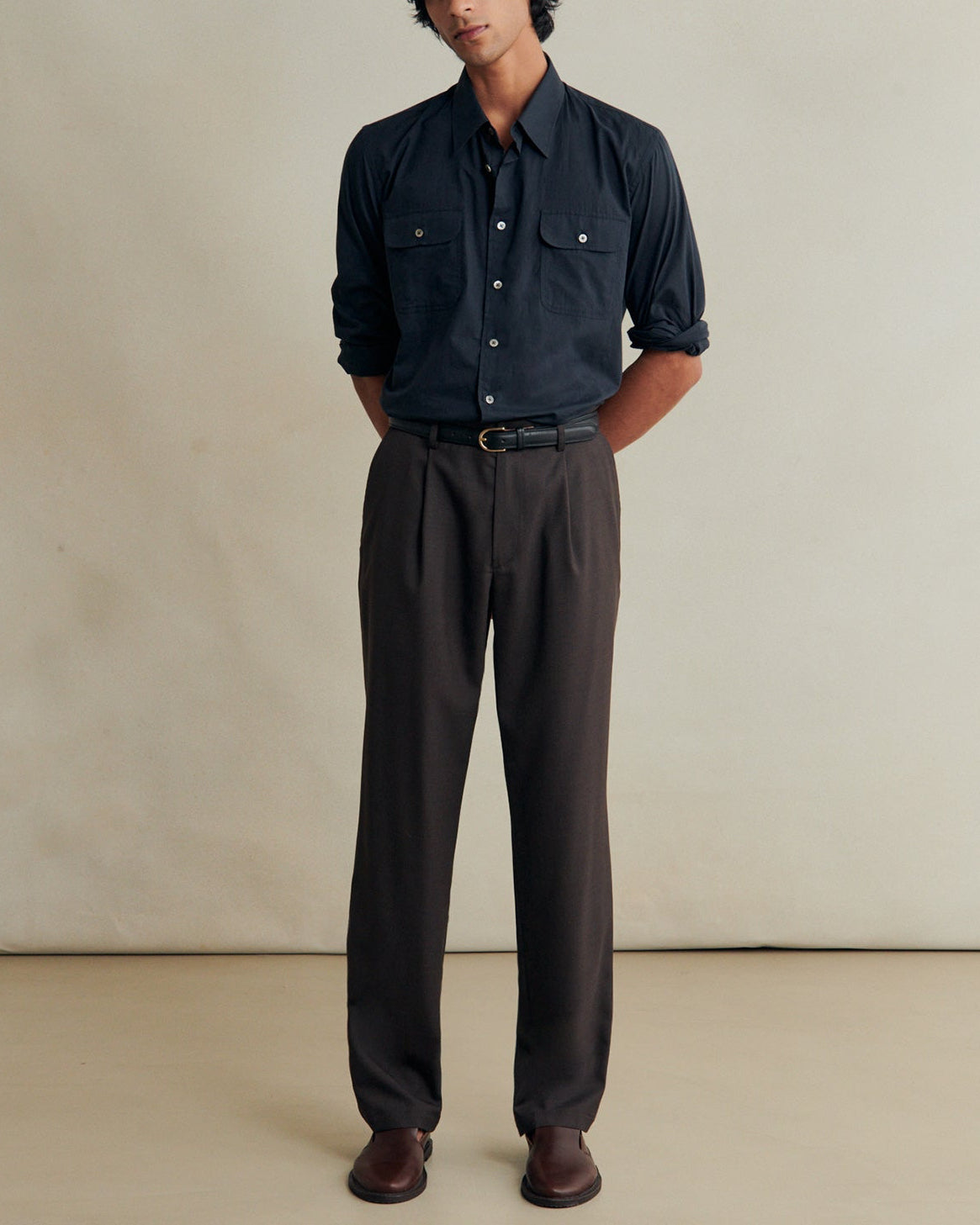 One Pleat Trousers | Bark Brown