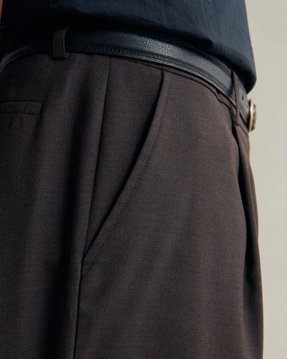 One Pleat Trousers | Bark Brown