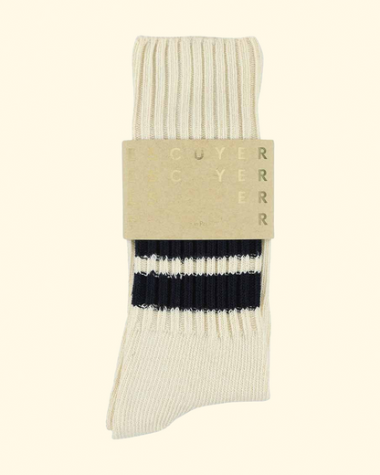 Men Stripes Crew Socks | Ecru / Blue