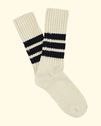 Men Stripes Crew Socks | Ecru / Blue