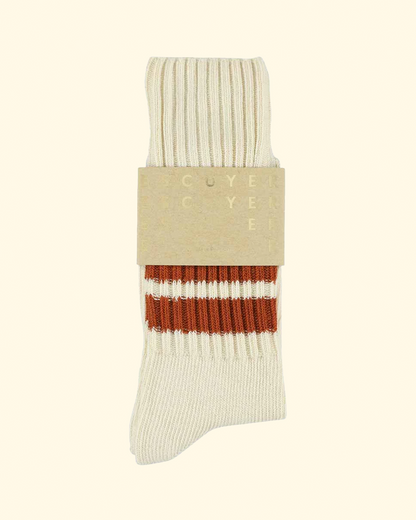 Men Stripes Crew Socks | Ecru / Brick