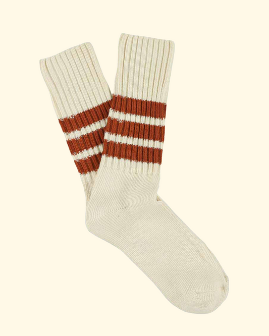 Men Stripes Crew Socks | Ecru / Brick