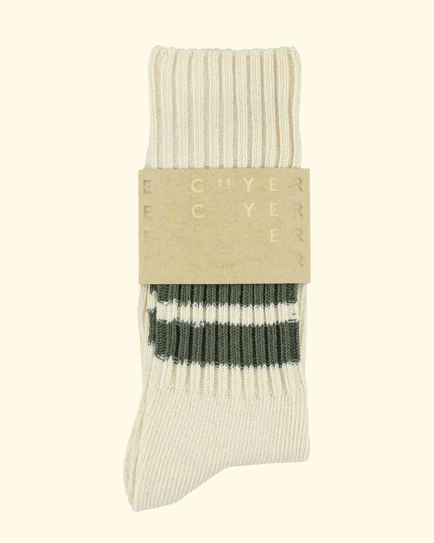 Men Stripes Crew Socks | Ecru / Khaki
