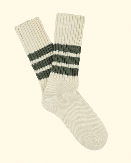 Men Stripes Crew Socks | Ecru / Khaki