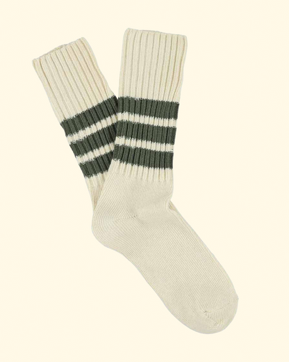 Men Stripes Crew Socks | Ecru / Khaki