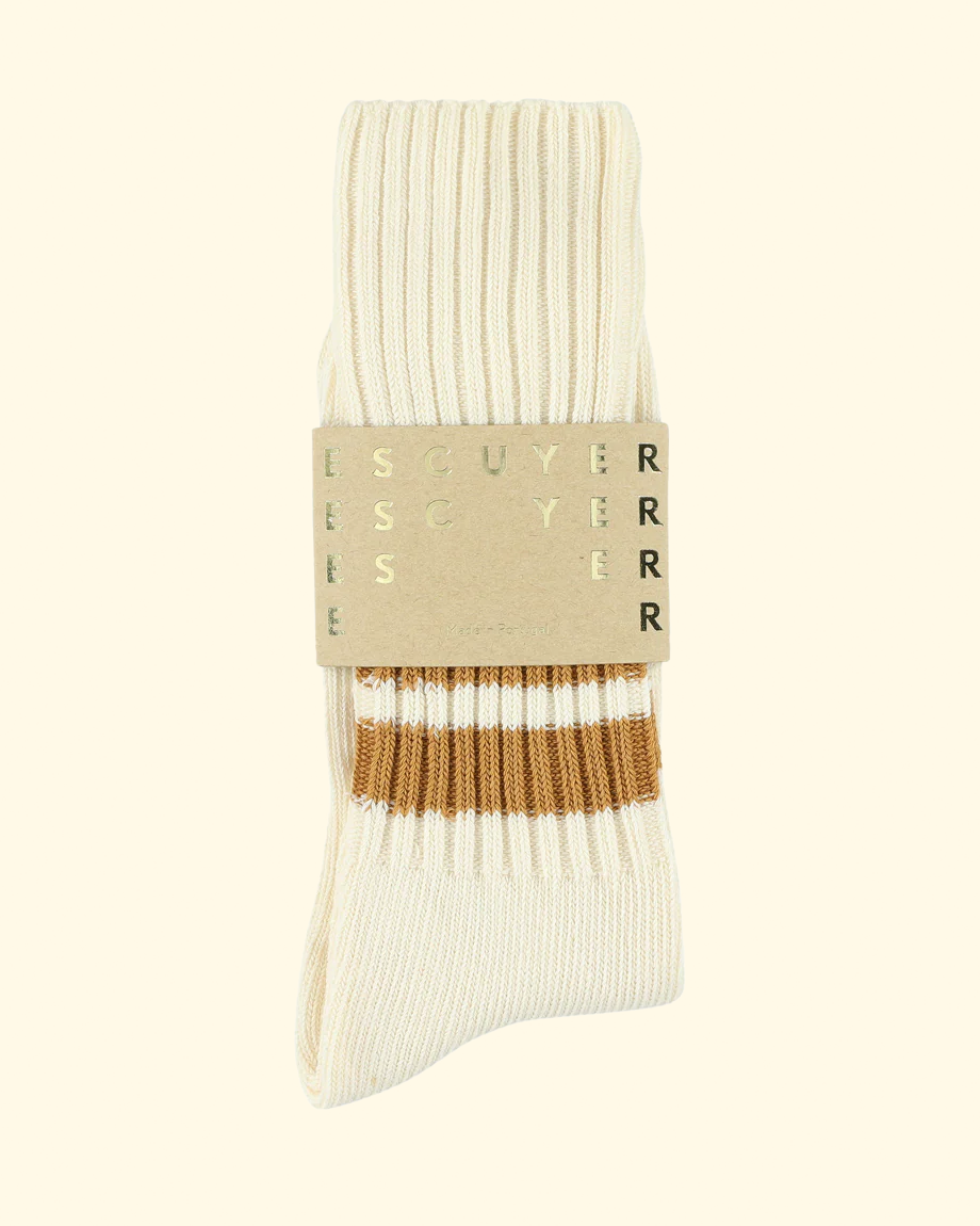 Men Stripes Crew Socks | Ecru / Mustard