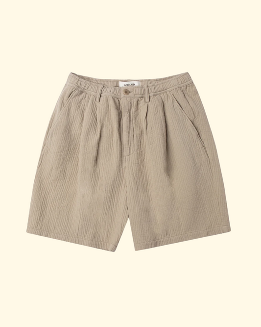 Mhor Short | Khaki Textured Cotton