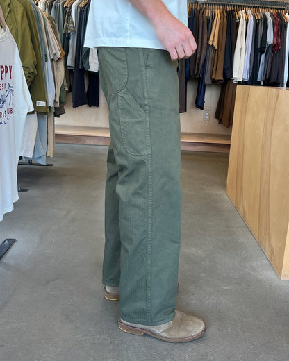 Wide Fit French Work Pant Herringbone | Olive