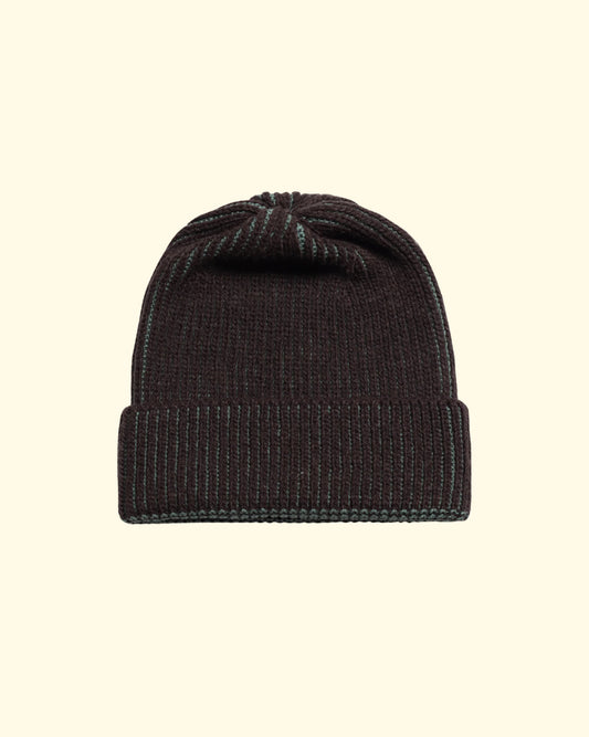 Ribbed Knit Beanie | Slate Brown/Forest Green