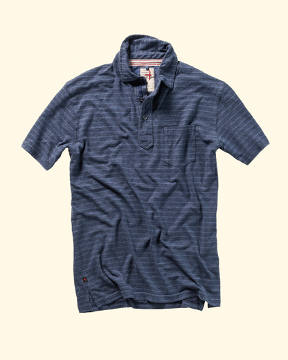 Hemp Stripe Polo | Blue w/ Black Stripe