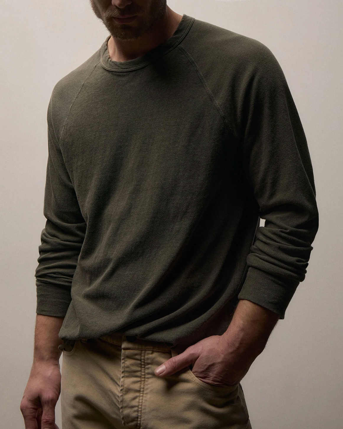L/S Slub Raglan Crew | Army Green Pigment
