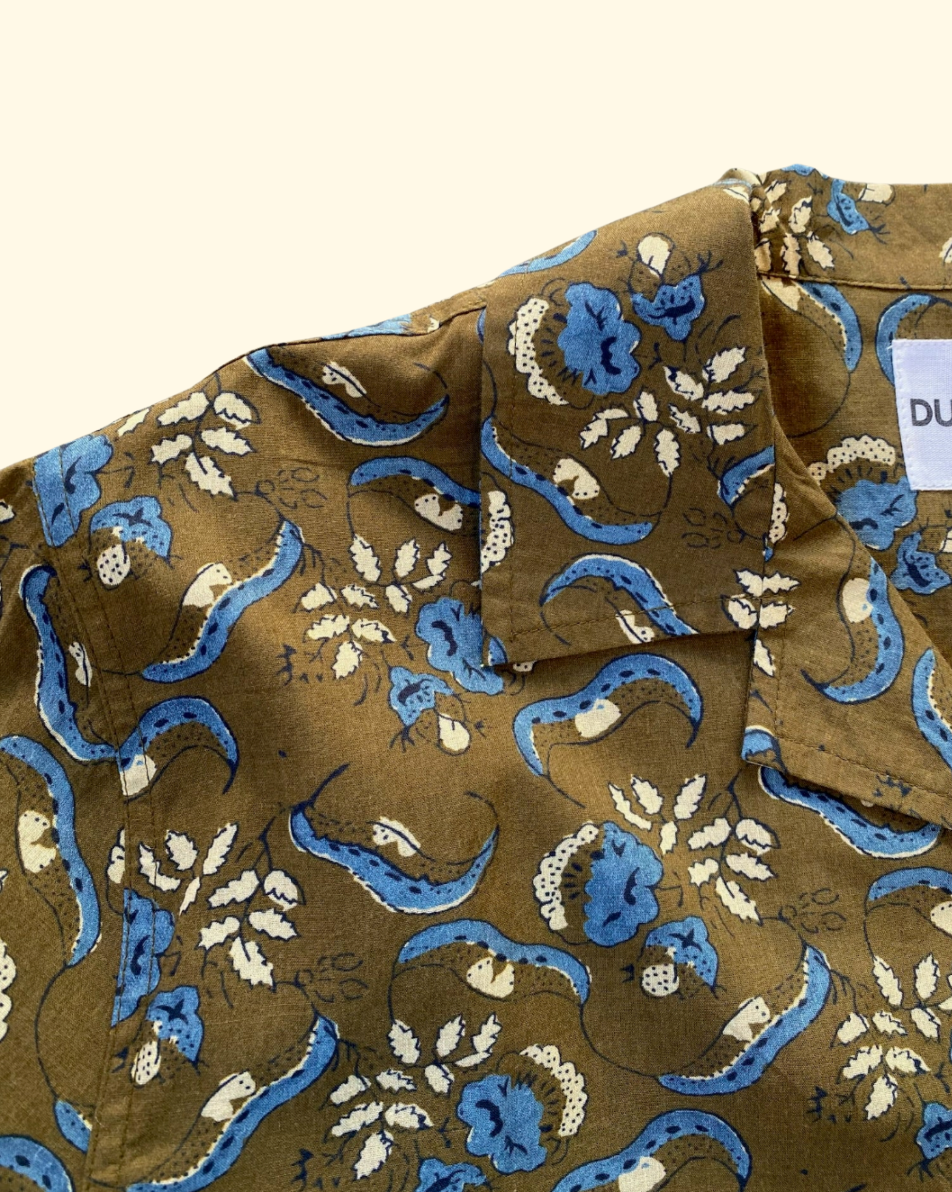 Don Floral Shirt | Olive & Blue