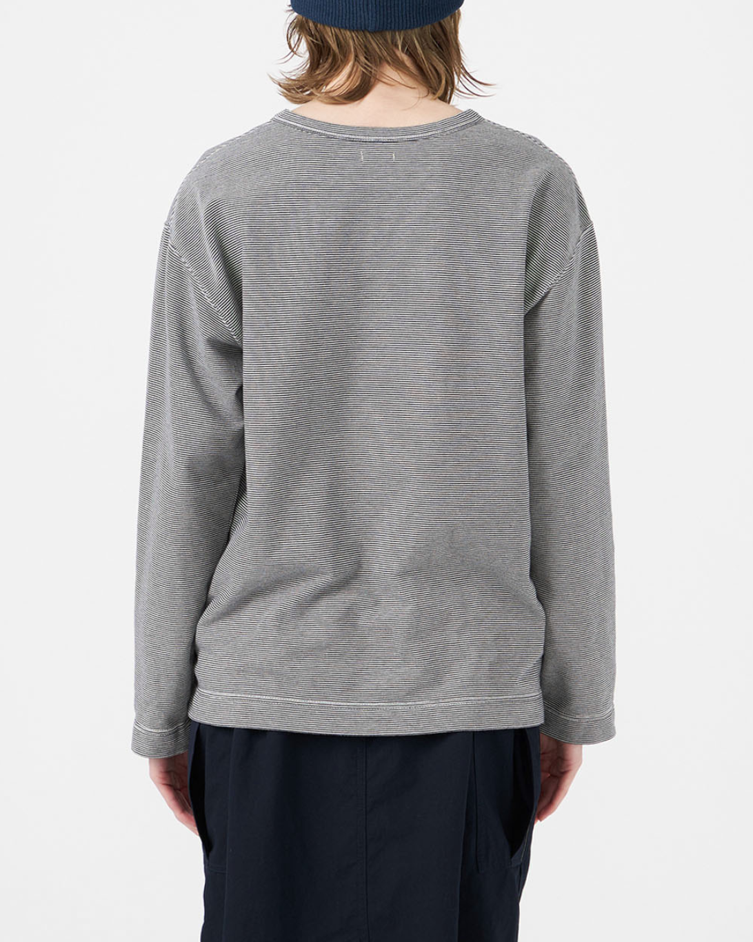 Stripe Pocket L/S Tee | Navy/White