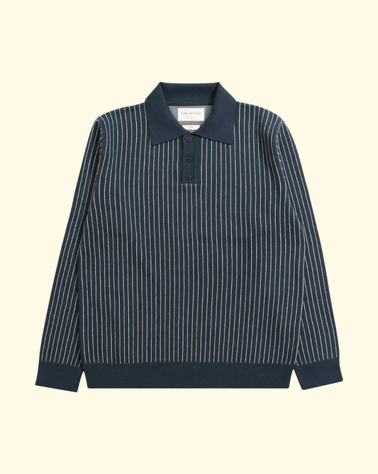 Benny Knitted Polo | Navy/White Pinstripe