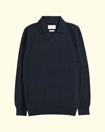 Clifford Knit Ribbed Polo | Navy