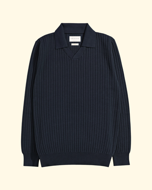 Clifford Knit Ribbed Polo | Navy