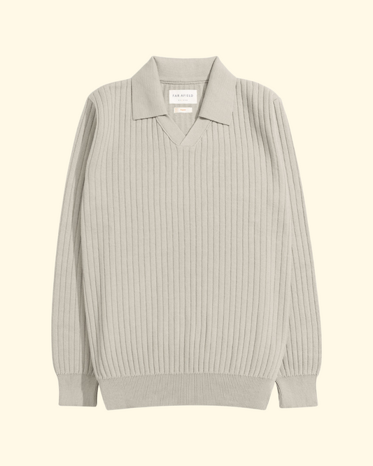 Clifford Knit Ribbed Polo | Stone