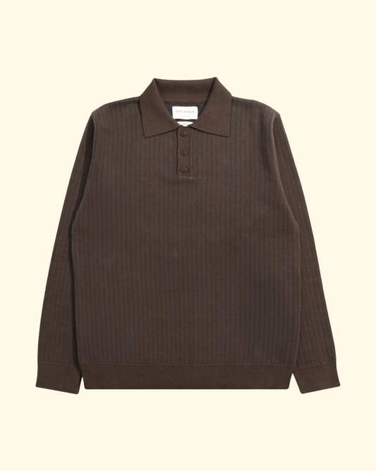 Benny Knitted Polo | Brown/Navy Pinstripe